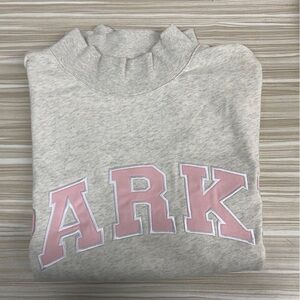 Parke Light Gray Mock Neck Sweatshirt with Pink Appliqué Letters